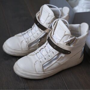Giuseppe Zanotti White High-Top Sneakers with Silver Accents
